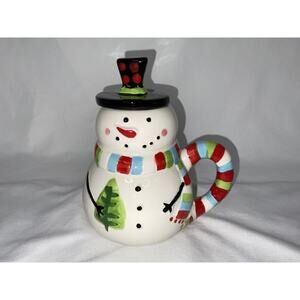 SNOWMAN RAINBOW SCARF REMOVABLE BLACK HAT LID COFFEE MUG CHRISTMAS HOLIDAY 12oz